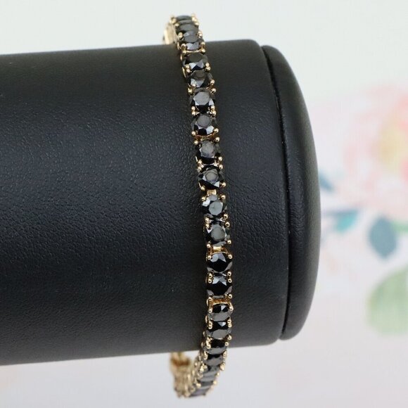 Rose Gold Black Stone Tennis Bracelet in Gold Plated Brass, XPBL0668 - Picture 1 of 11